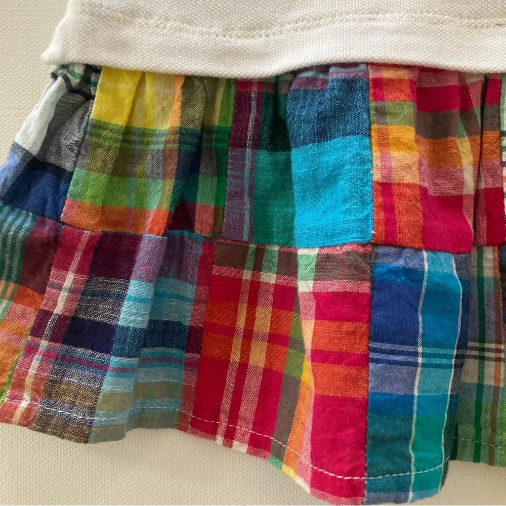 Ralph Lauren Baby Girl 24 Months White Polo Dress Plaid Trim Ruffle Spring